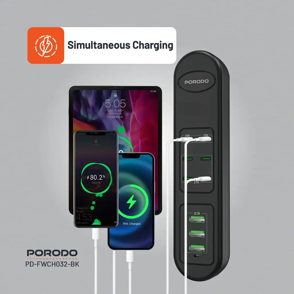 PORODO 50W MULTI PORT USB CHARGING HUB BLACK PD-FWCH032-BK thumbnail 18