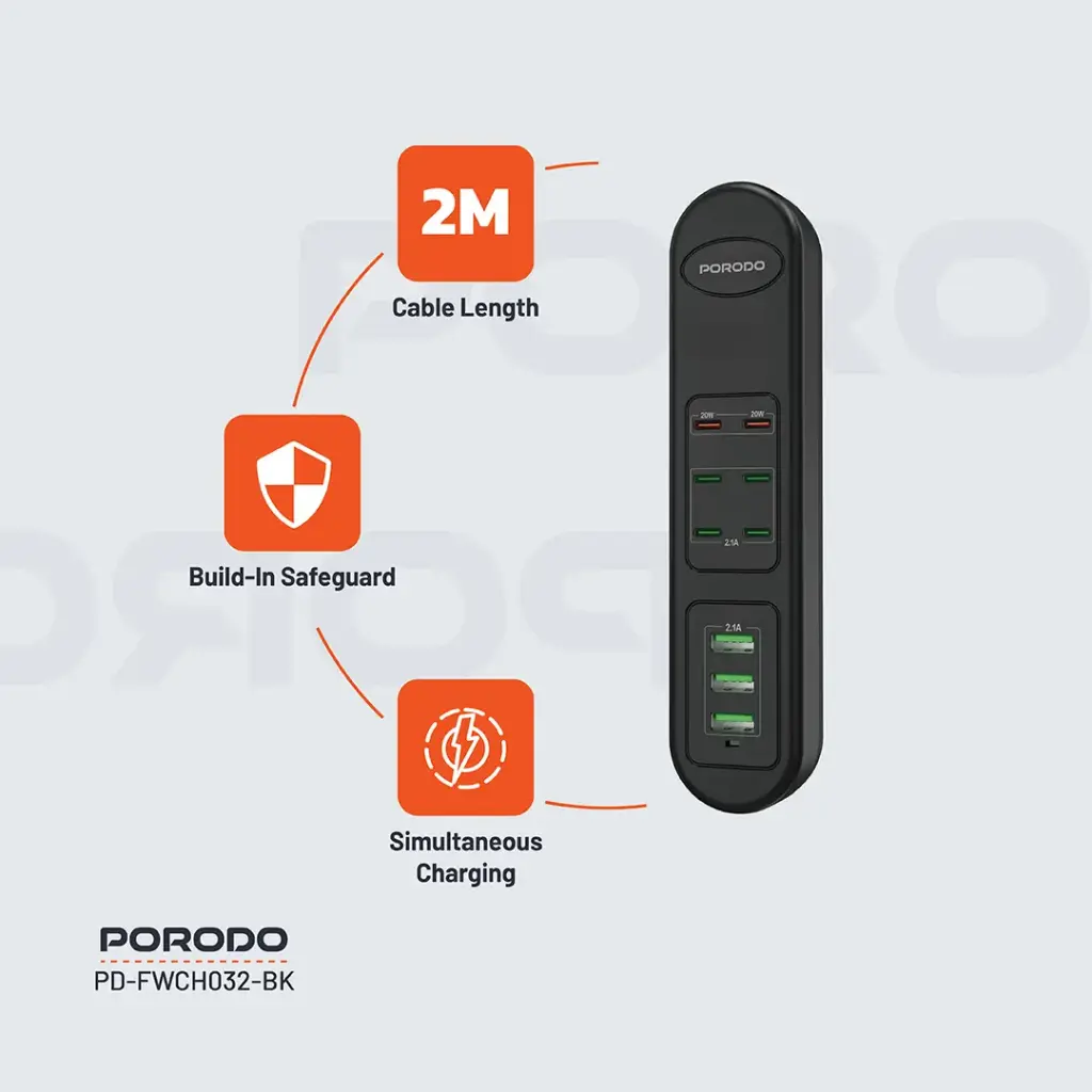 PORODO 50W MULTI PORT USB CHARGING HUB BLACK PD-FWCH032-BK thumbnail 16