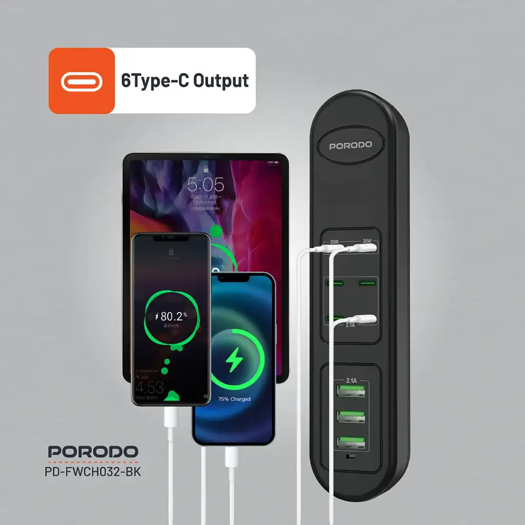 PORODO 50W MULTI PORT USB CHARGING HUB BLACK PD-FWCH032-BK thumbnail 15