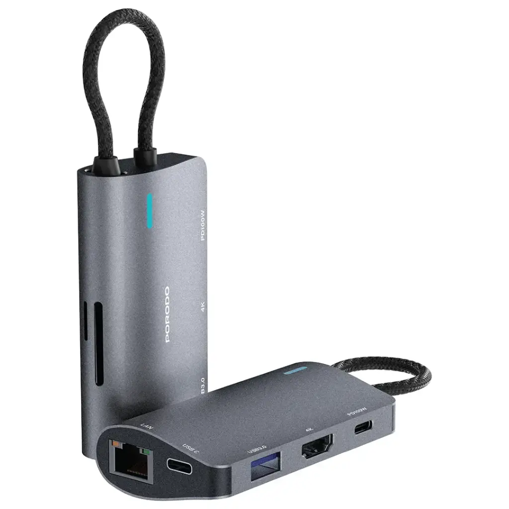 PORODO 4K ULTRA HD 7 IN 1 MULTI PORT USB C HUB PD100W GREY PDRDS71GY thumbnail 4