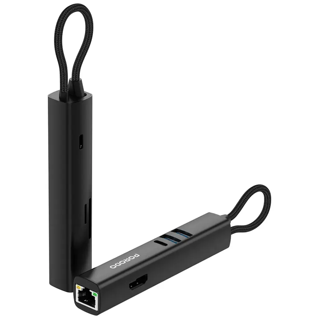 PORODO 8 IN 1 MULTI PORT USB HUB WITH 5 GBPS TRANSFER SPEED BLACK PD35038IN1BK thumbnail 5