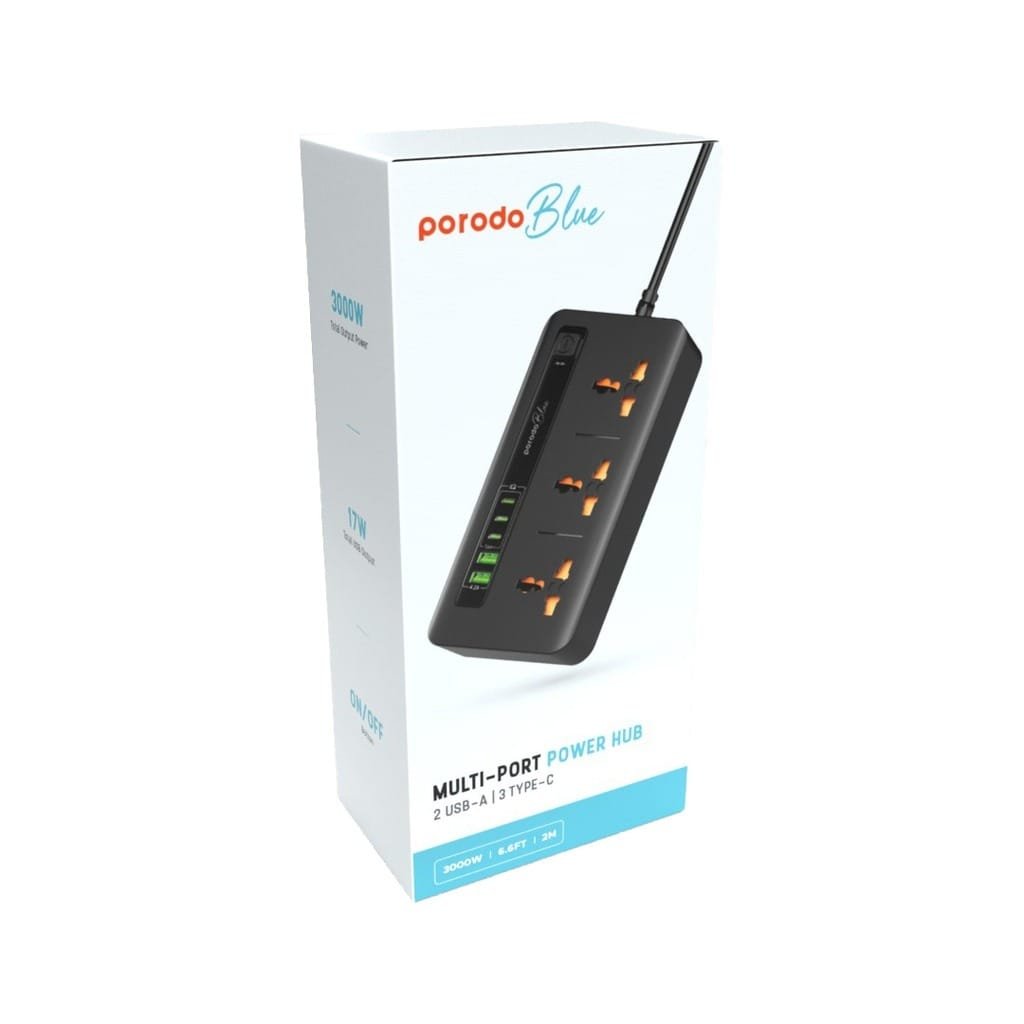 PORODO BLUE MULTI PORT POWER HUB BLACK PB-3ACC2CM-BK thumbnail 4