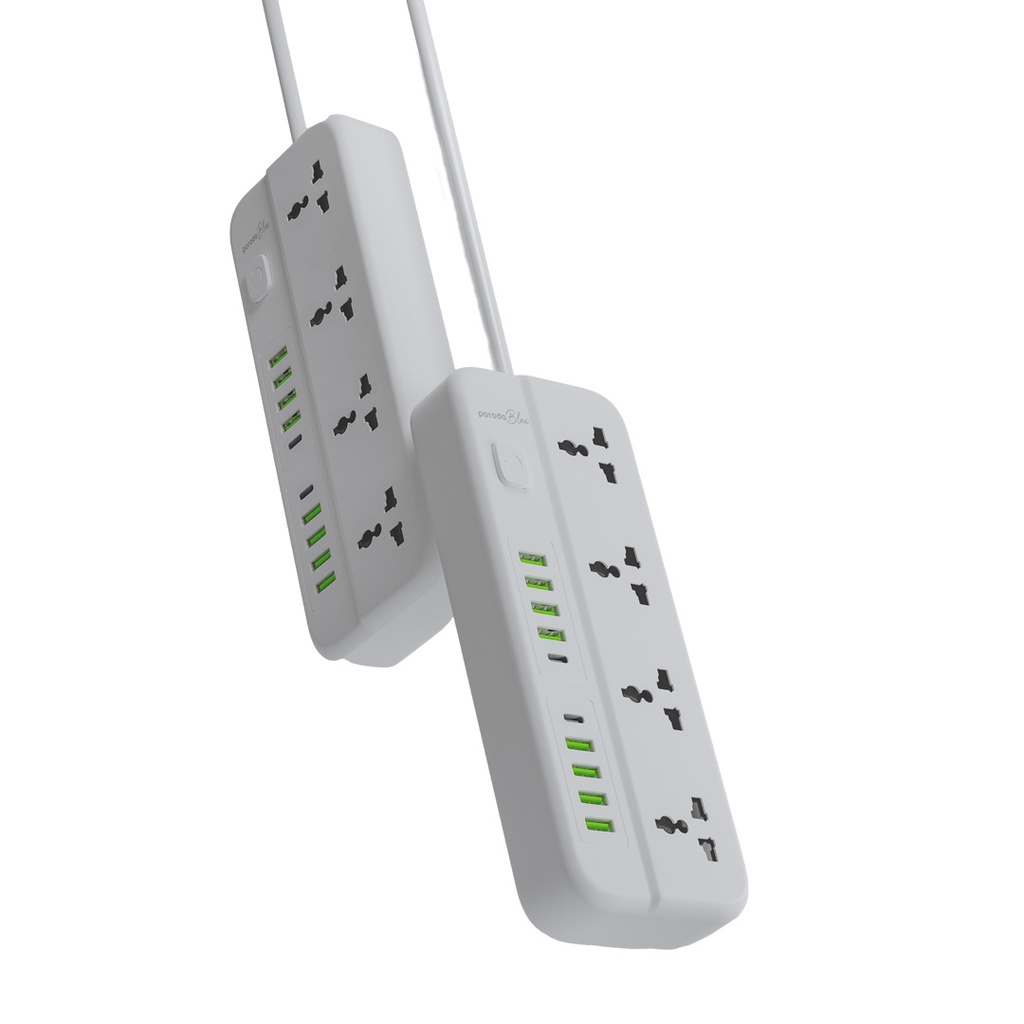 PORODO BLUE 4 UNIVERSAL SOCKET POWER STRIP 3M WHITE PB-4ACPS2C8A-WH thumbnail 7