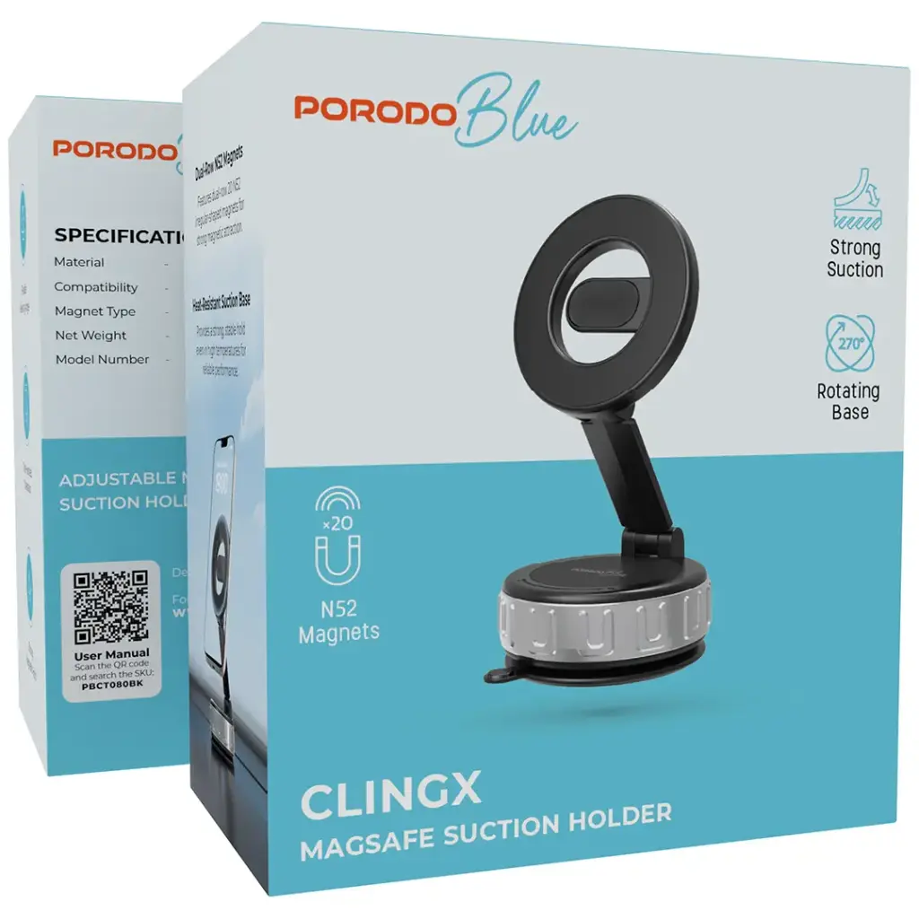 PORODO BLUE CLINGX MAGSAFE SUCTION HOLDER BLACK PBCT080BK thumbnail 5