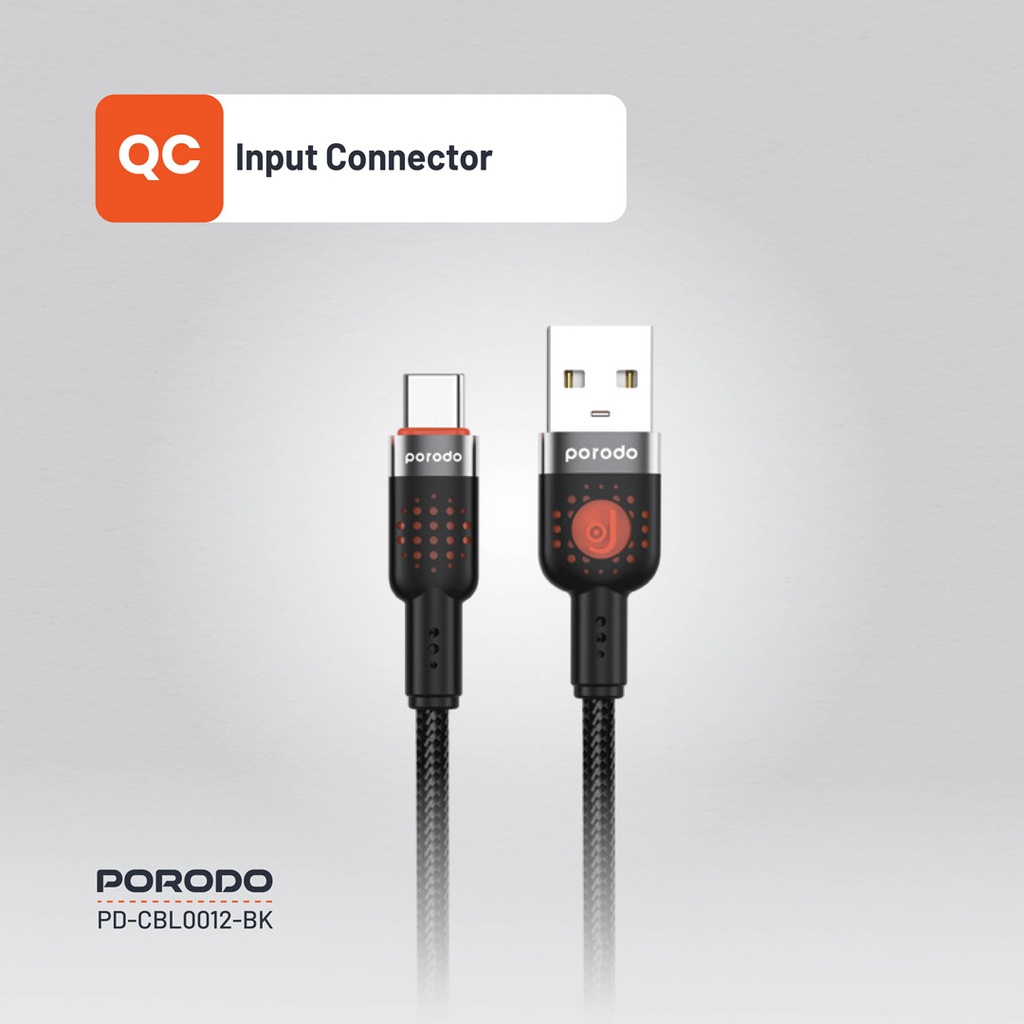 PORODO USB A TO TYPE C BRAIDED CABLE 1.2M BLACK PD-CBL0012-BK thumbnail 14