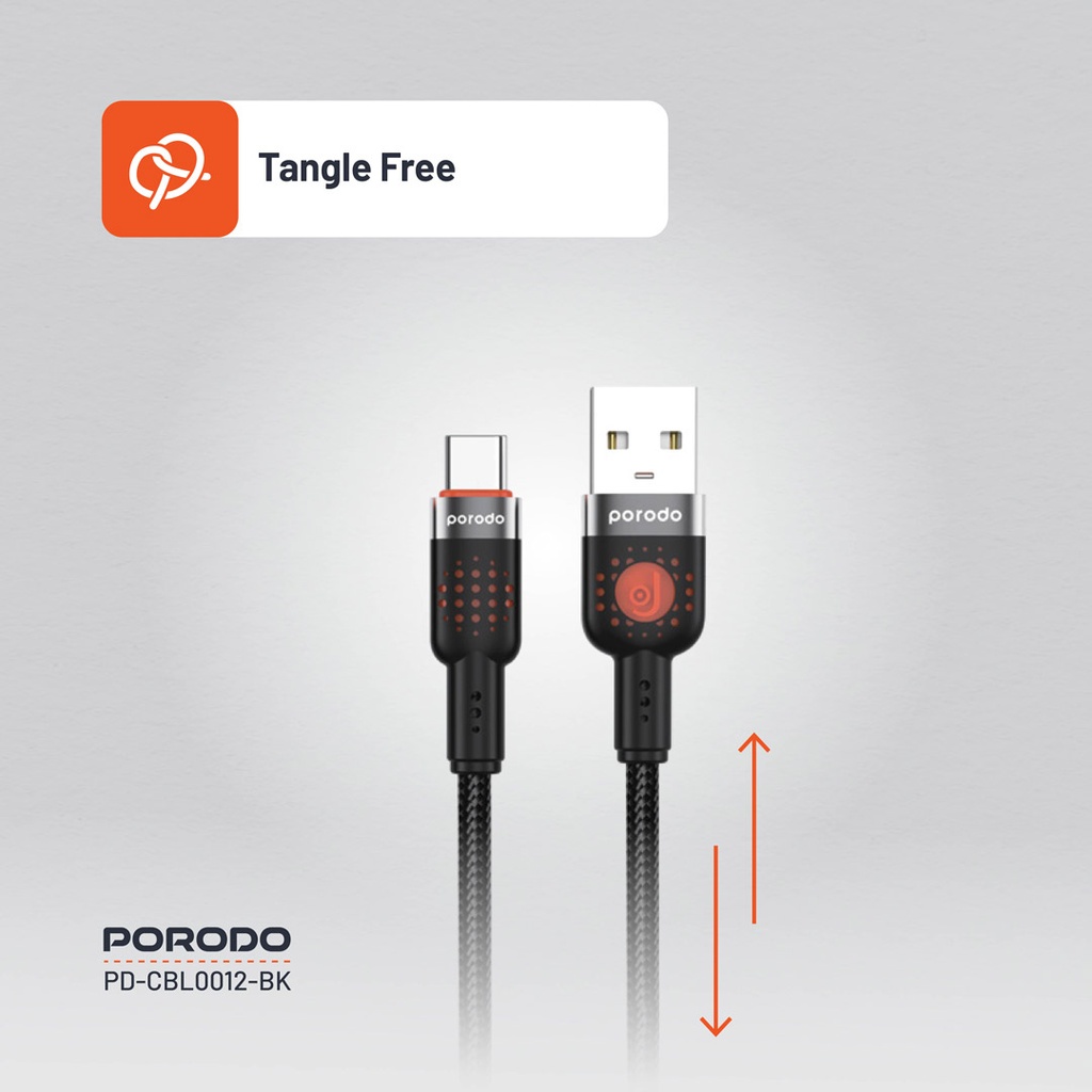 PORODO LED BRAIDED USB A TO USB C CABLE CHARGING & DATA TRANSFER BLACK PDCBLXGH02BK thumbnail 18