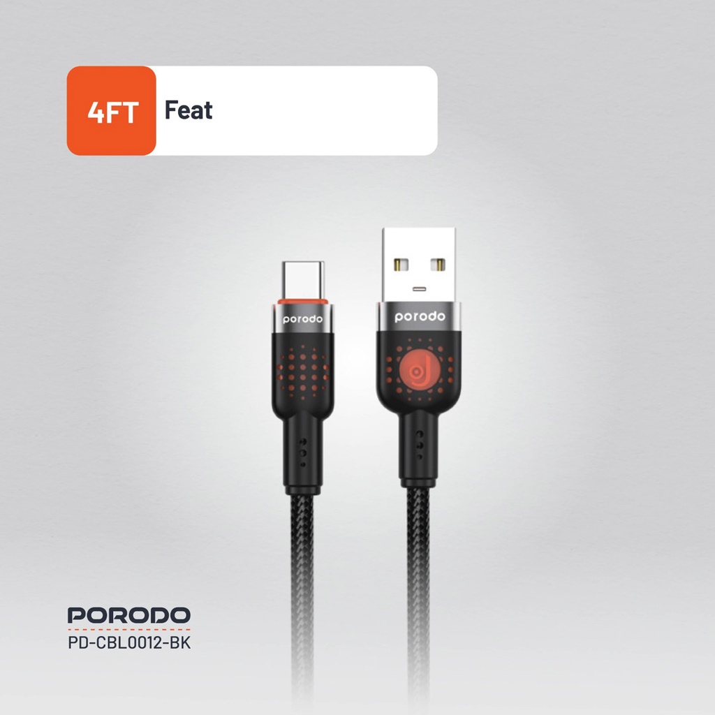 PORODO LED BRAIDED USB A TO USB C CABLE CHARGING & DATA TRANSFER BLACK PDCBLXGH02BK thumbnail 15