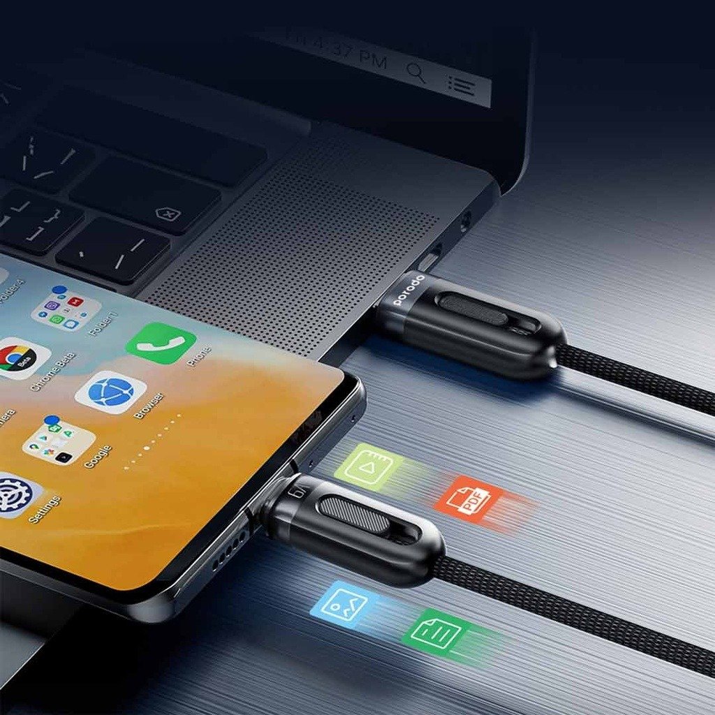 Porodo Multi-Connector USB-A Fast Charging Display Lightning/Type-C/Micro Cable 1.2M Black PD-3N1A2CLM-BK thumbnail 3