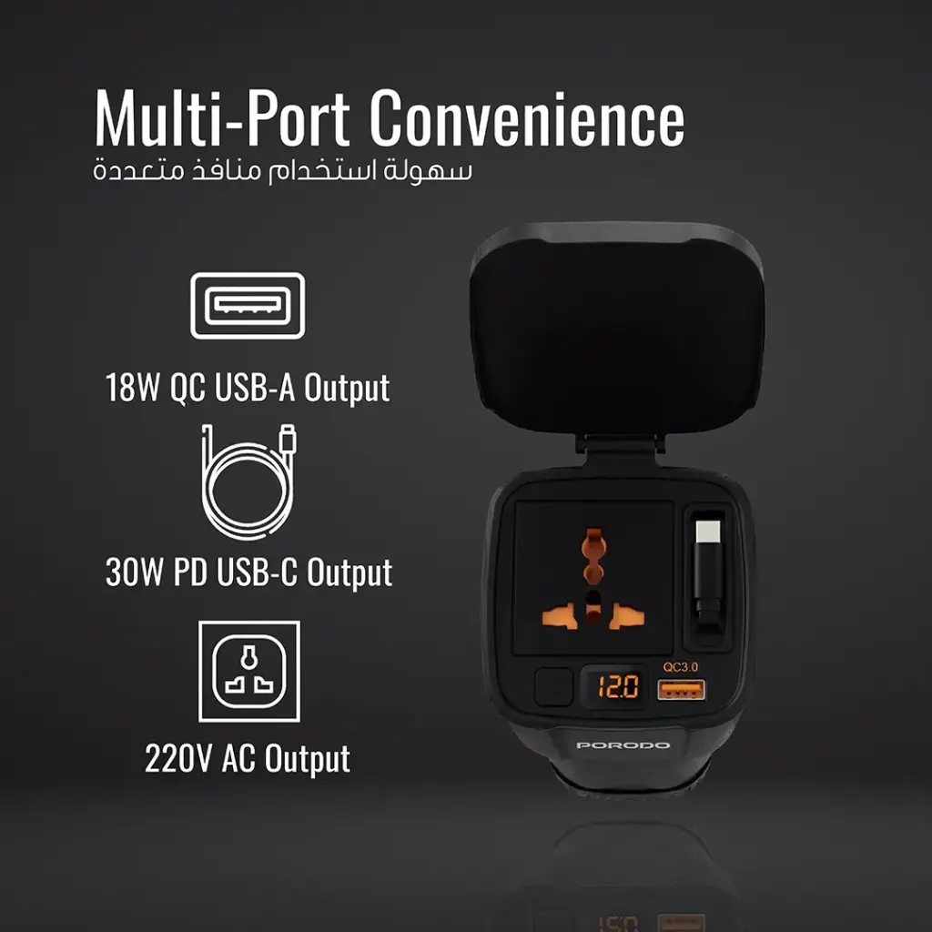 PORODO DRIVESTATION 200W CAR POWER INVERTER REAL TIME VOLTAGE DISPLAY BLACK PDCI103BK thumbnail 11