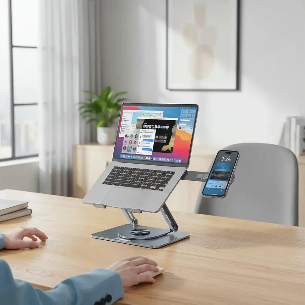 PORODO FOLABLE 360 DUAL USE LAPTOP STAND WITH MAGSAFE PHONE HOLDER GREY PDLSM360DKGY thumbnail 5
