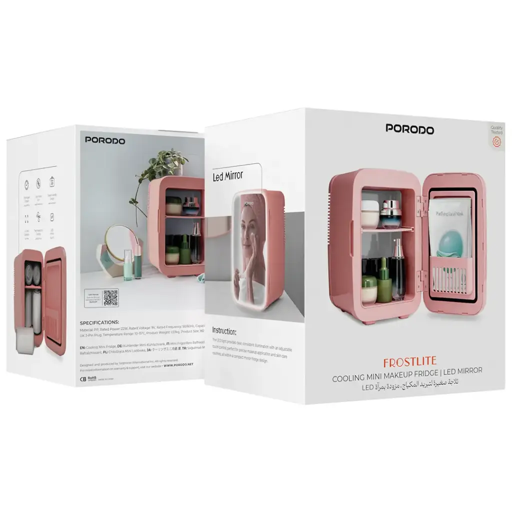 PORODO FROSTLITE COOLING MINI MAKEUP FRIDGE LED MIRROR PINK PDLFSTC4PK thumbnail 5