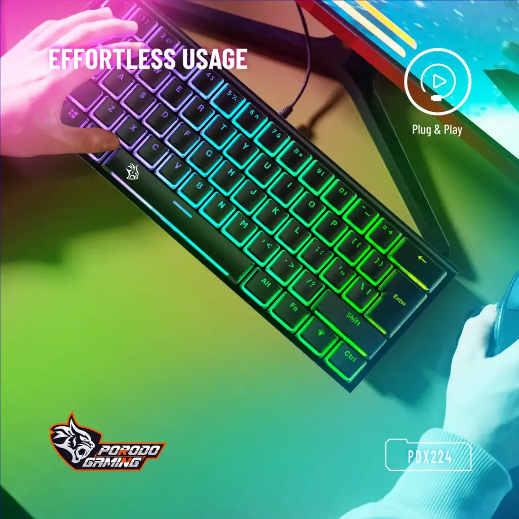 PORODO GAMING 61 KEYS PUDDING MECHANICAL KEYBOARD RED SWITCH PDX224 BLACK PDX224 thumbnail 4