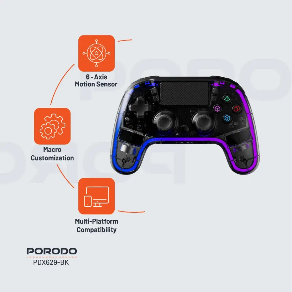 PORODO GAMING CRYSTAL SHELL PS4 RGB CONTROLLER CLEAR PDX629-CL thumbnail 8