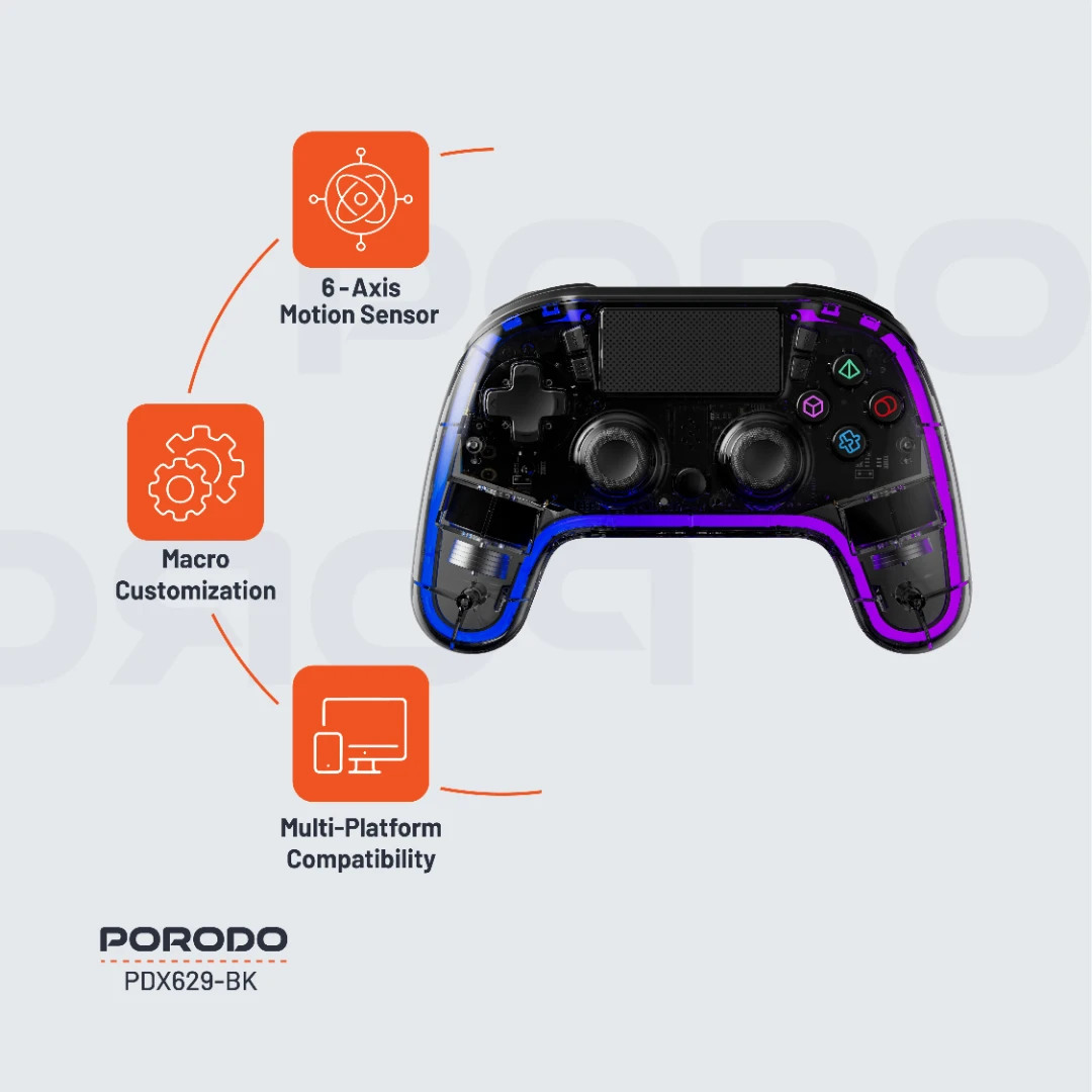 PORODO GAMING CRYSTAL SHELL PS4 RGB CONTROLLER BLACKPDX629-BK thumbnail 8