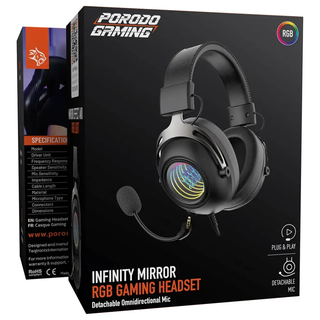 PORODO GAMING INFINITY MIRROR RGB GAMING HEADSET BLACK PDXSTGHS759BK thumbnail 5