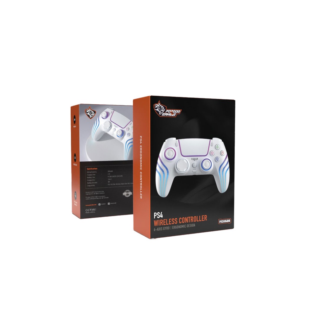 PORODO GAMING PS4 WIRELESS CONTROLLER 6-AXIS GYRO ERGONOMIC DESIGN WHITE PDX628 thumbnail 3