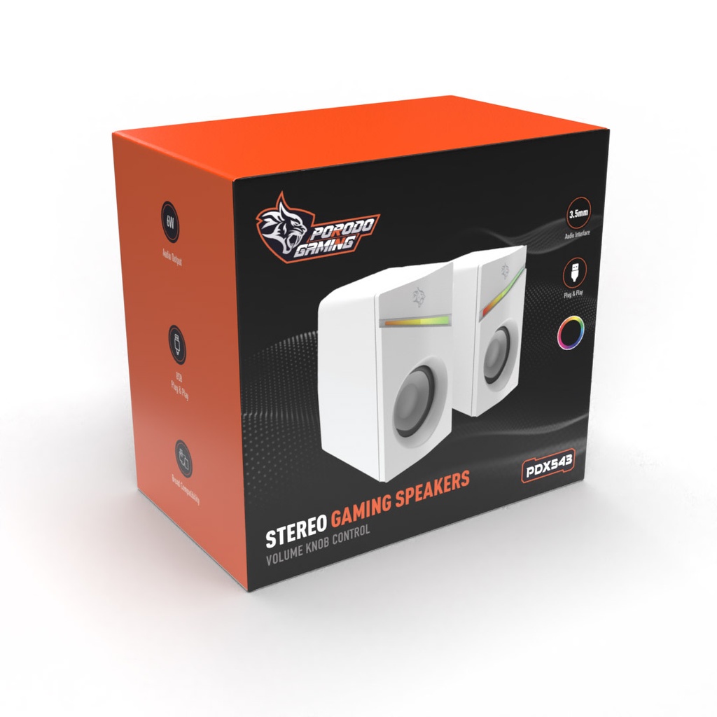 PORODO GAMING STEREO VOULME KNOB CONTROL GAMING SPEAKERS PDX543 WHITE PDX543-WH thumbnail 4