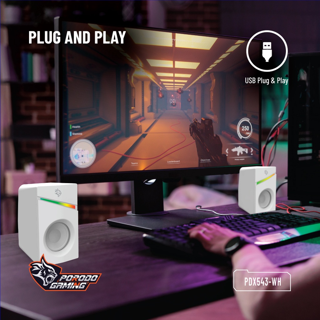PORODO GAMING STEREO VOULME KNOB CONTROL GAMING SPEAKERS PDX543 WHITE PDX543-WH thumbnail 16