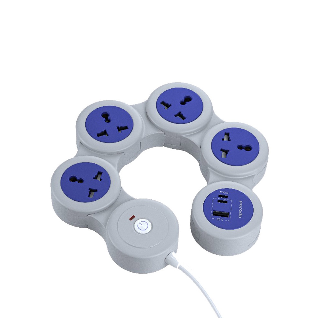 PORODO 2500W UNIVERSAL USB C MULTI SOCKET STRIP GRAY PD-FWCH020-GY thumbnail 3