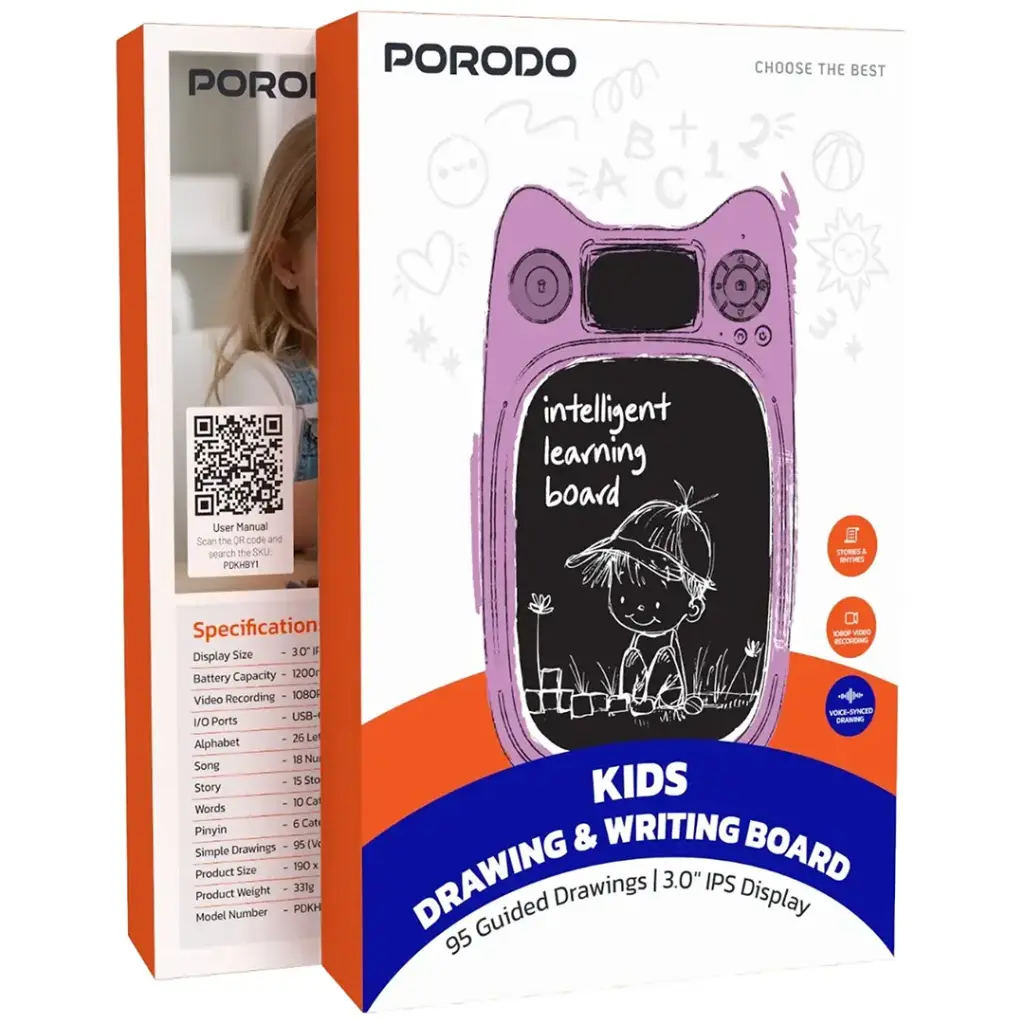 PORODO KIDS DRAWING  WRITING BOARD 95 GUIDED DRAWINGS 3.0 IPS DISPLAY PURPLE PDKHBY1PU thumbnail 4