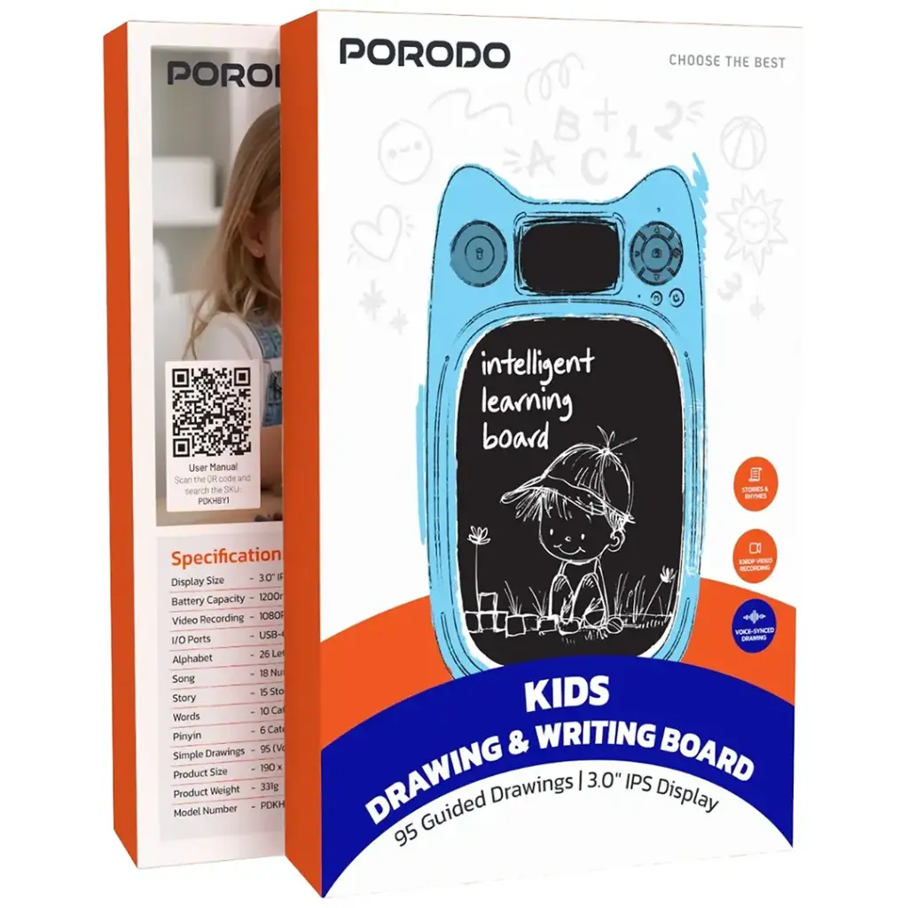 PORODO KIDS DRAWING  WRITING BOARD 95 GUIDED DRAWINGS 3.0 IPS DISPLAY BLUE PDKHBY1BL thumbnail 4
