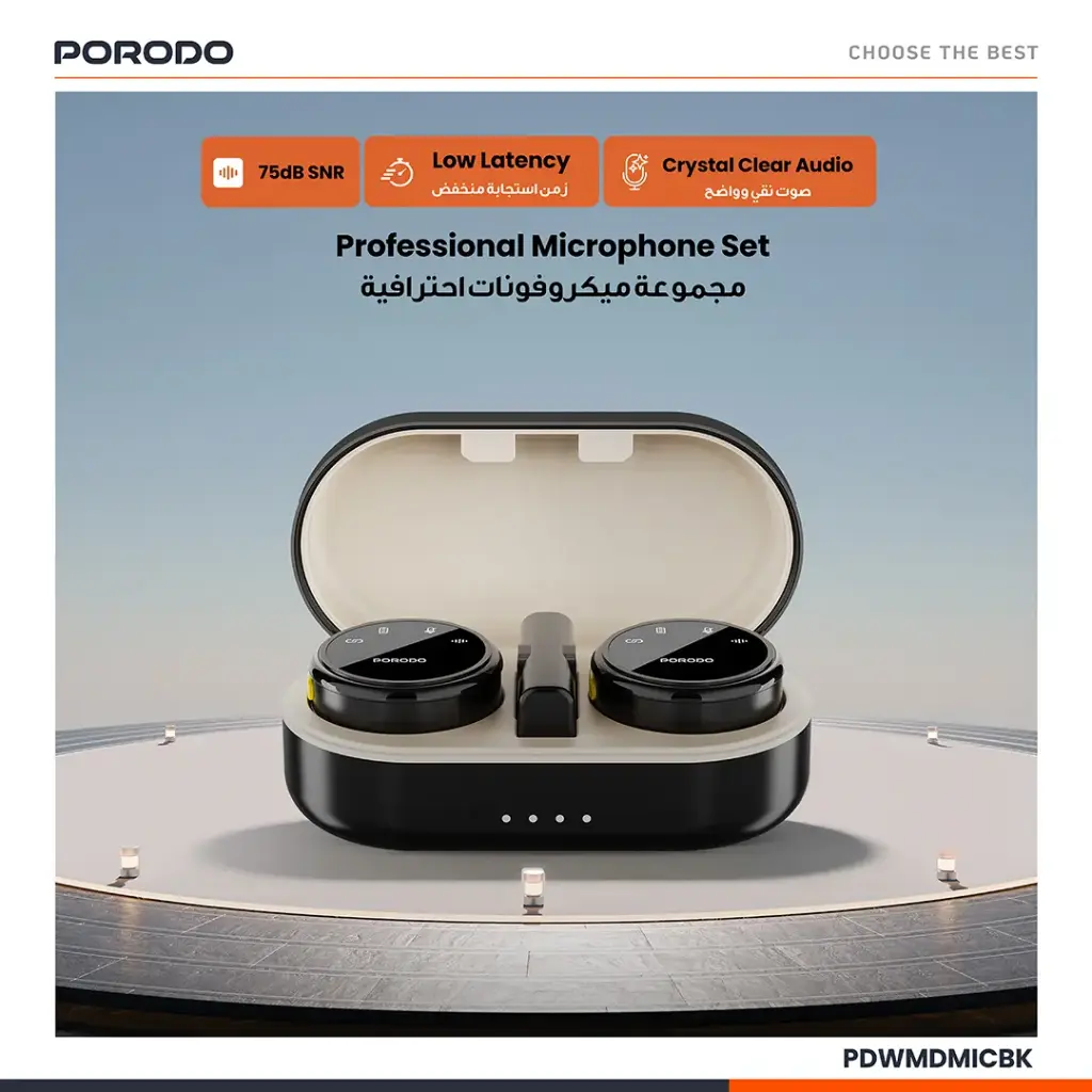 PORODO PROFESSIONAL LAVALIER MICROPHONE SET WITH MAGNETIC CLIPS AND CHARGING CASE BLACK PDWMDMICBK thumbnail 10