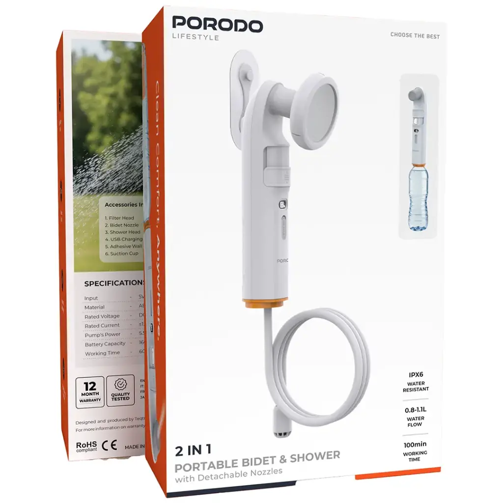 PORODO LIFESTYLE 2 IN 1 PORTABLE BIDET AND SHOWER WHITE PDLFSTPB55WH thumbnail 7