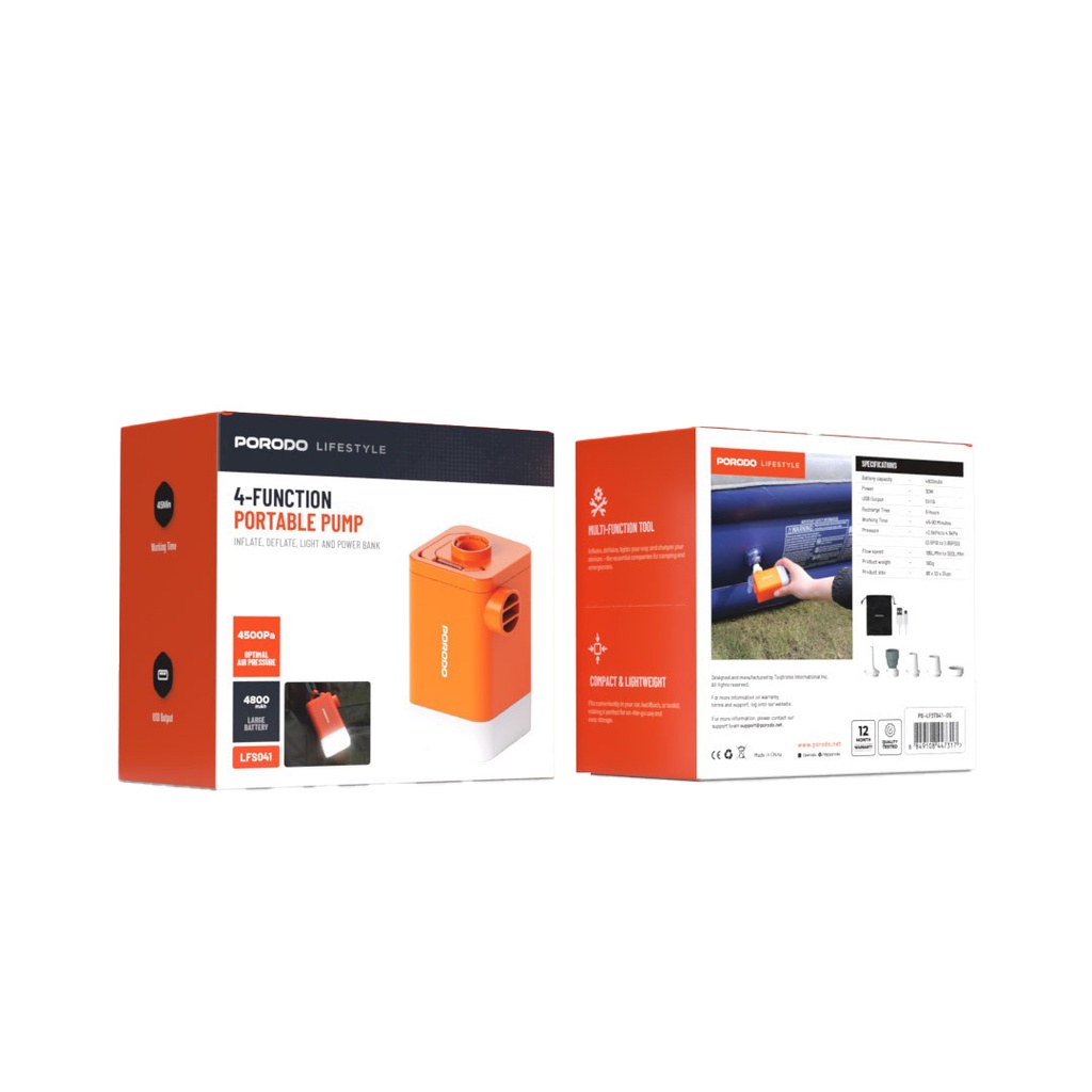 PORODO LIFESTYLE 4 FUNCTION PORTABLE PUMP ORANGE PD-LFST041-OG thumbnail 5