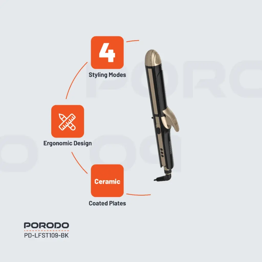 PORODO LIFESTYLE 4 STYLES HAIR IRON BLACK PD-LFST109-BK thumbnail 9