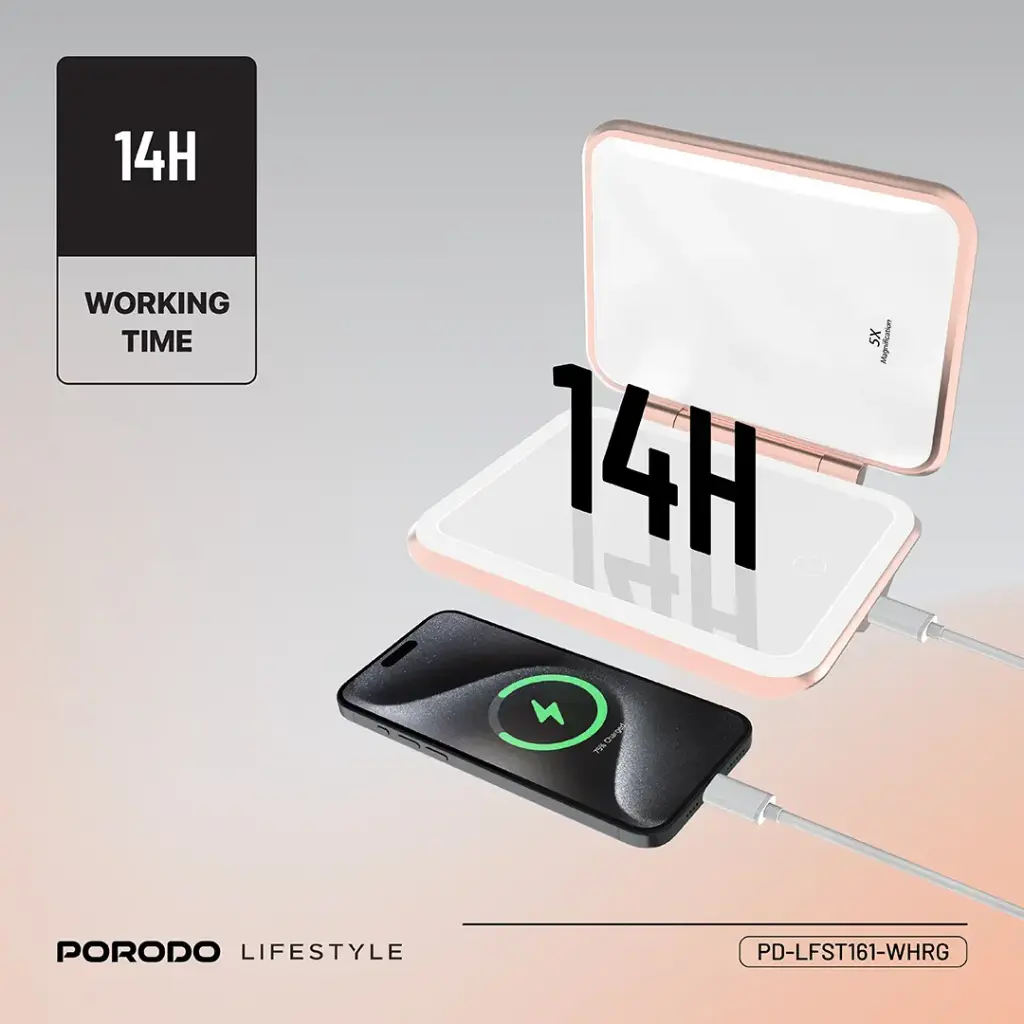 PORODO LIFESTYLE 5000MAH POWERBANK MAGNIFYING MIRROR PD-LFST161-WHRG thumbnail 5