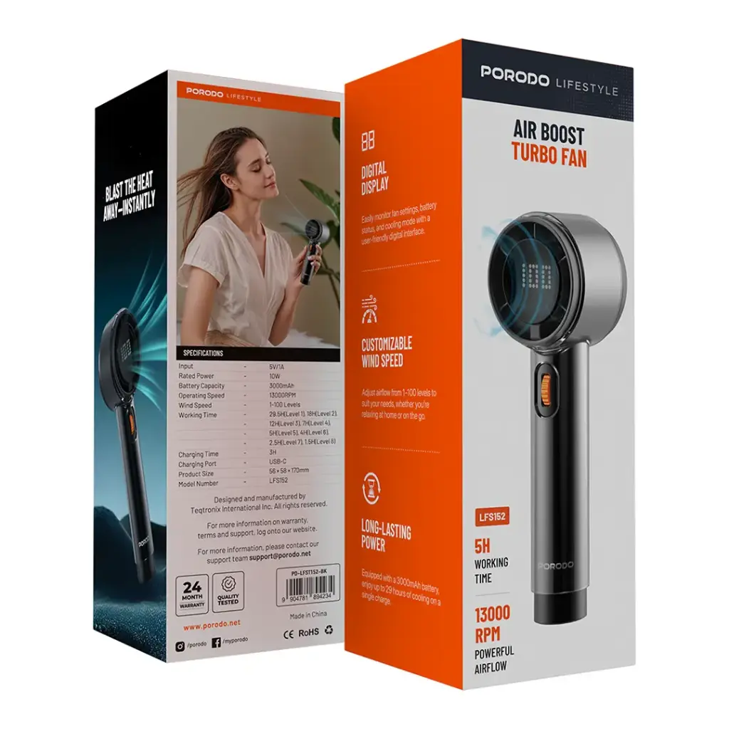 PORODO LIFESTYLE AIR BOOST TURBO FAN BLACK PD-LFST152-BK thumbnail 3