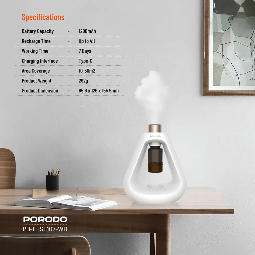 PORODO LIFESTYLE AROMA SPHERE WATERLESS DIFFUSER WHITE PD-LFST107-WH thumbnail 14