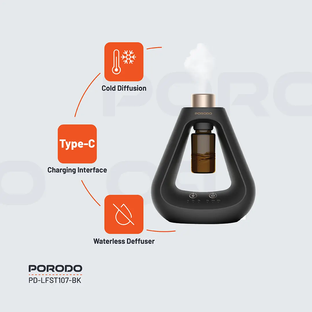 PORODO LIFESTYLE AROMA SPHERE WATERLESS DIFFUSER BLACK PD-LFST107-BK thumbnail 14