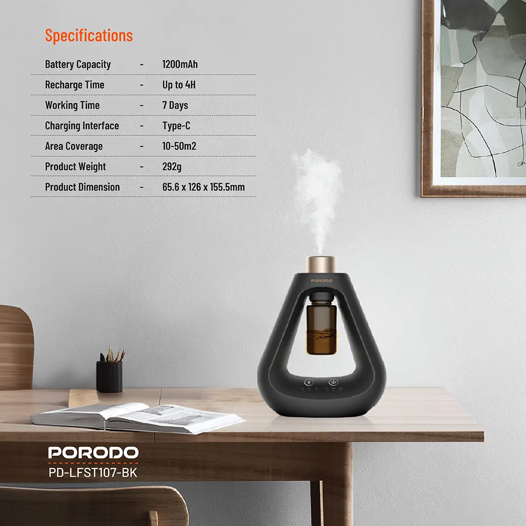 PORODO LIFESTYLE AROMA SPHERE WATERLESS DIFFUSER BLACK PD-LFST107-BK thumbnail 13