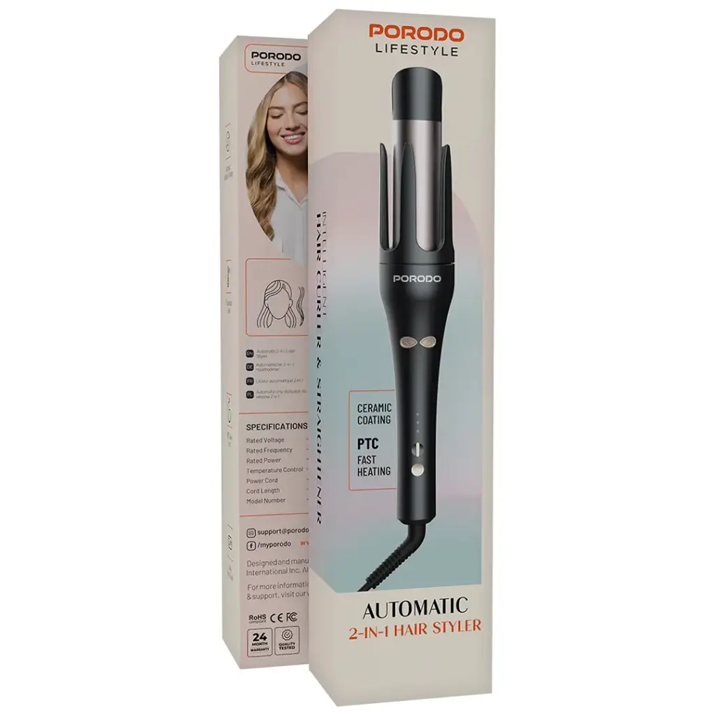 PORODO LIFESTYLE AUTOMATIC 2 IN 1 HAIR STYLER BLACK PDLFSTSA008BK thumbnail 5
