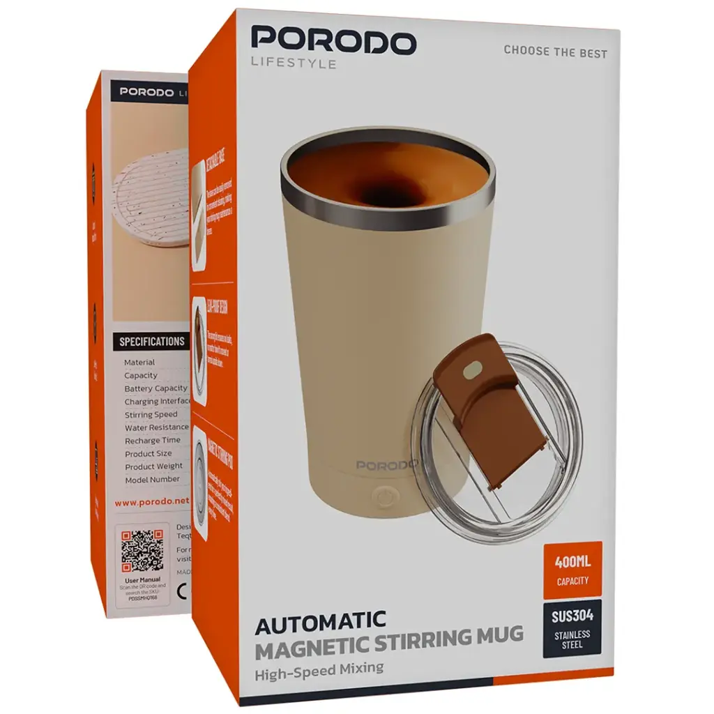 PORODO LIFESTYLE AUTOMATIC MAGNETIC STIRRING MUG HIGH SPEED MIXING CREAM PDSSMHQ168CM thumbnail 5