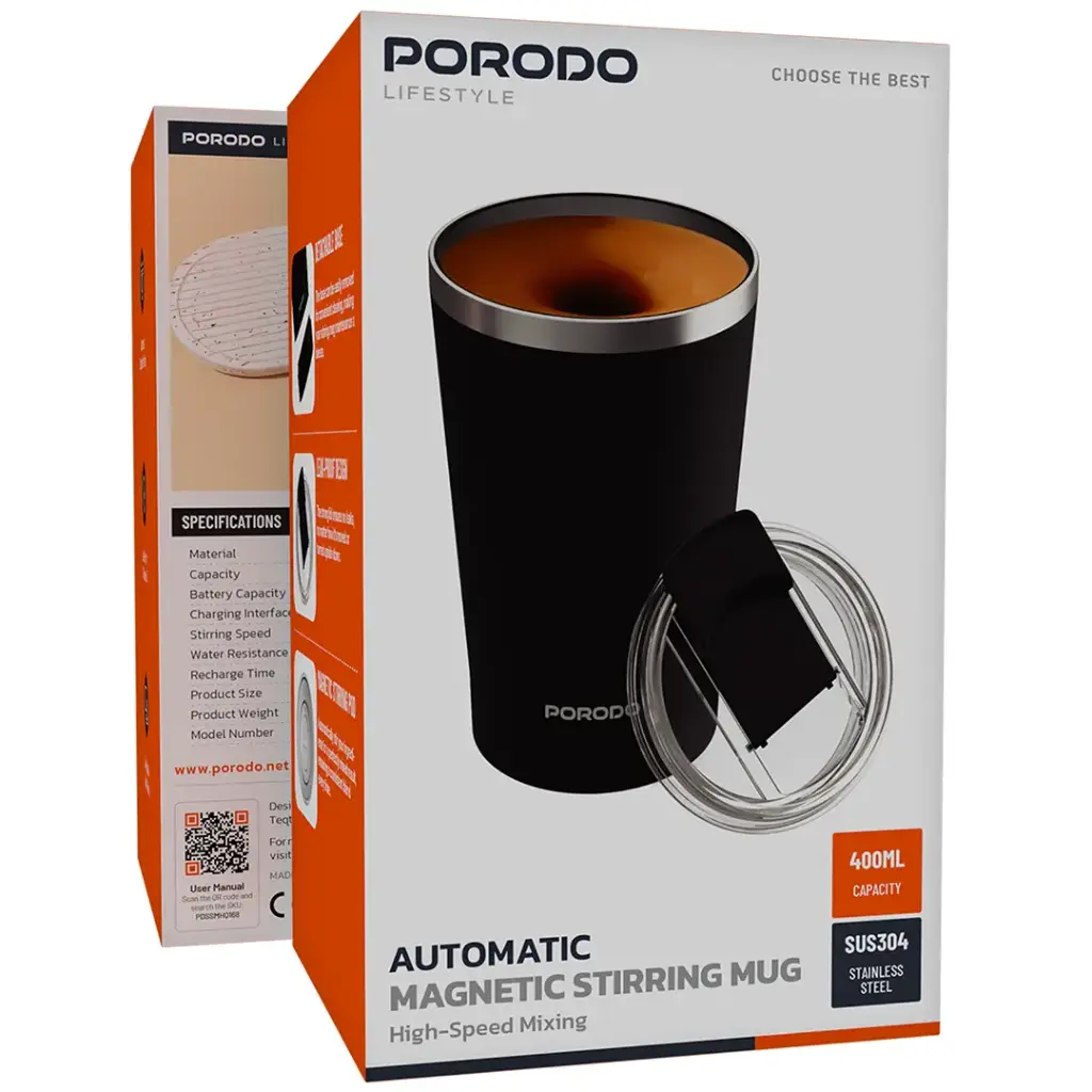 PORODO LIFESTYLE AUTOMATIC MAGNETIC STIRRING MUG HIGH SPEED MIXING PINK PDSSMHQ168PK thumbnail 5