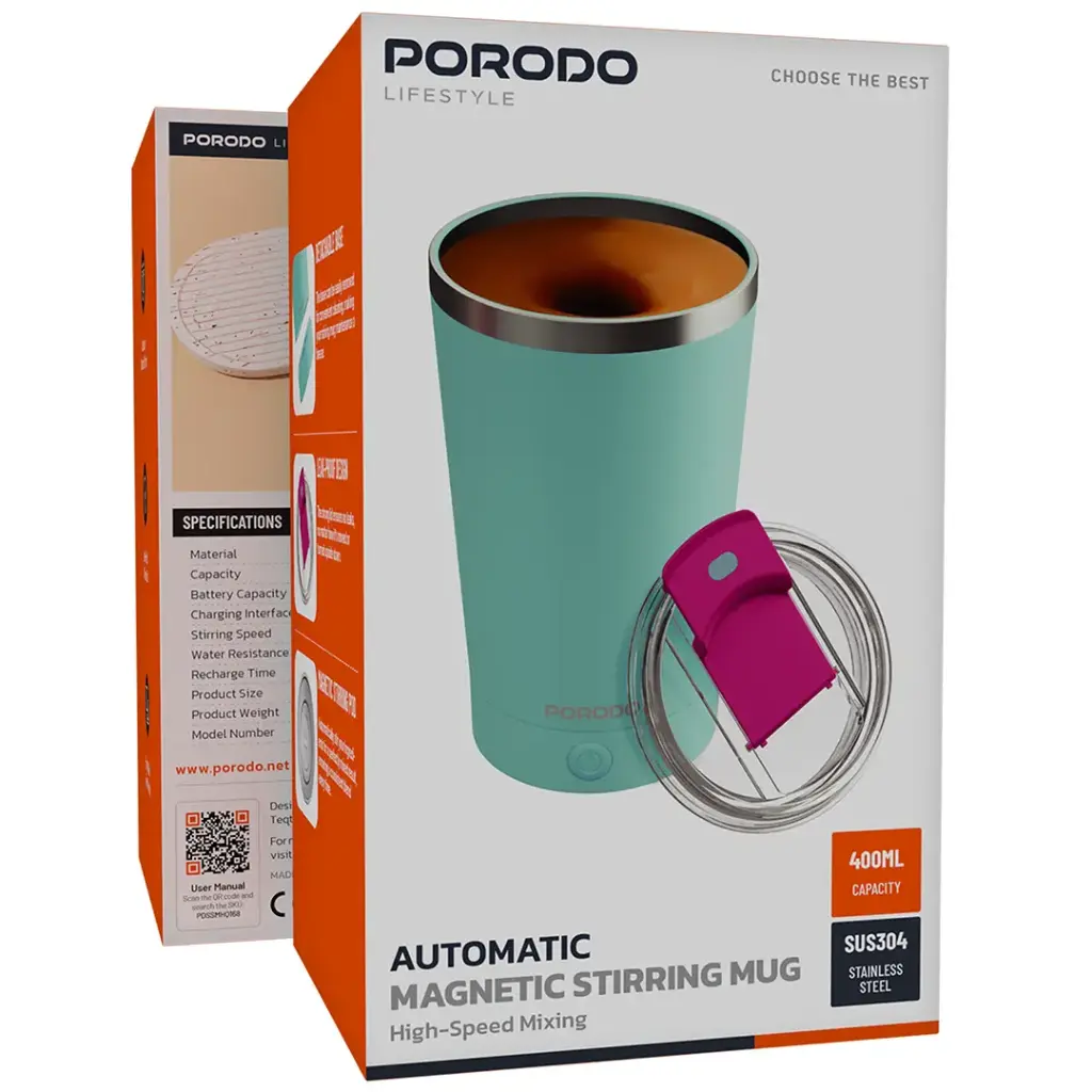PORODO LIFESTYLE AUTOMATIC MAGNETIC STIRRING MUG HIGH SPEED MIXING BLUE PDSSMHQ168BL thumbnail 5