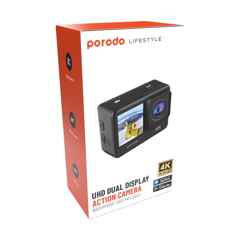 Porodo Lifestyle UHD Dual Display Action Camera - 4K Ultra HD, Black thumbnail 4