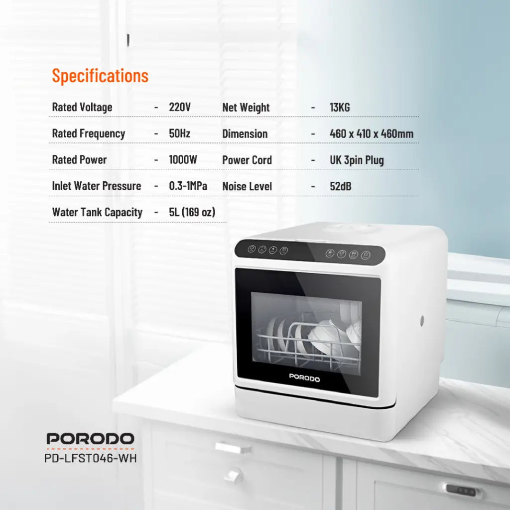 PORODO LIFESTYLE COUNTER TOP DISHWASHER WHITE LFST046-WH thumbnail 9