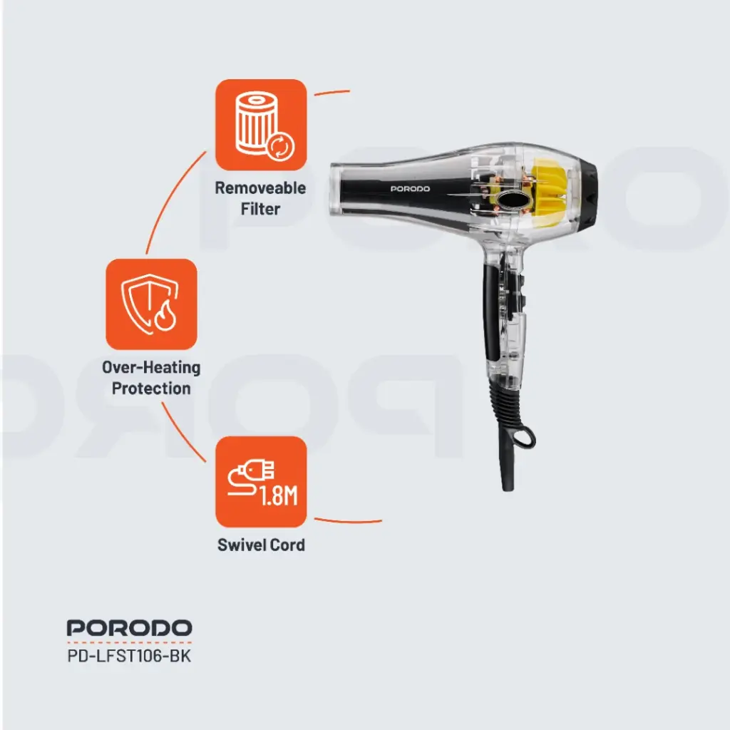 PORODO LIFESTYLE CRYSTAL SHELL HAIR DRYER BLACK PD-LFST106-BK thumbnail 12