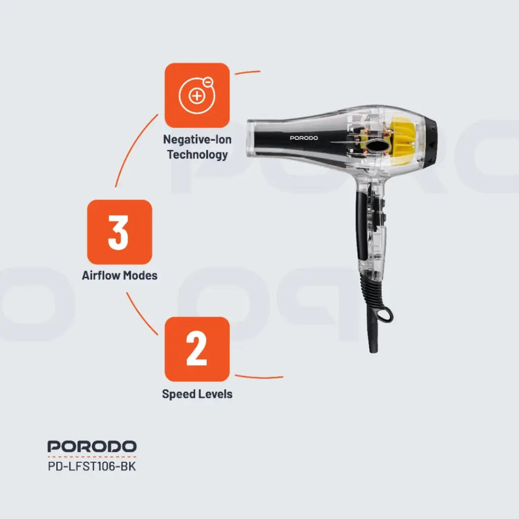 PORODO LIFESTYLE CRYSTAL SHELL HAIR DRYER BLACK PD-LFST106-BK thumbnail 11