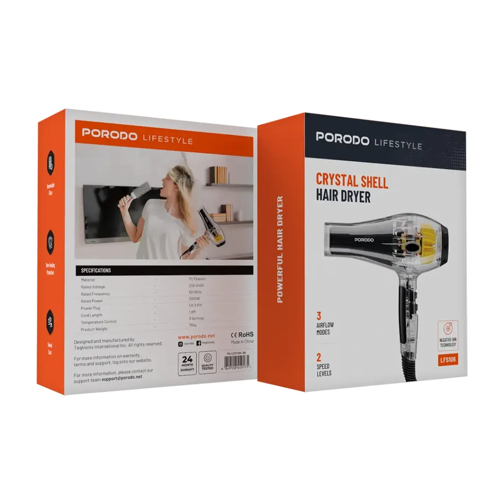 PORODO LIFESTYLE CRYSTAL SHELL HAIR DRYER BLACK PD-LFST106-BK thumbnail 10