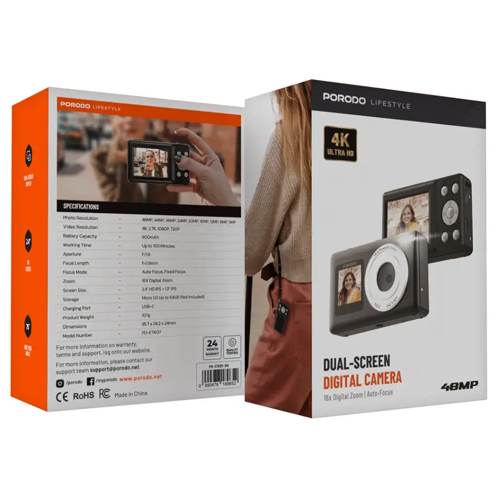 PORODO LIFESTYLE DUAL SCREEN DIGITAL CAMERA BLACK PD-ETK07-BK thumbnail 4