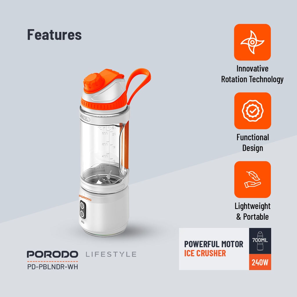 PORODO LIFESTYLE DUAL SPIN CLOCK WISE REVERSE PORTABLE BLENDER WHITE PD-PBLNDR-WH thumbnail 8