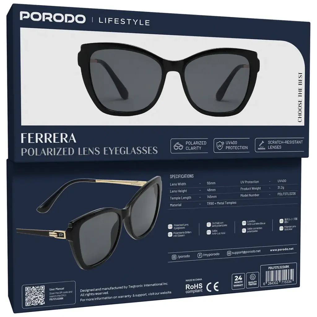 PORODO LIFESTYLE FERRERA POLARIZED LENS EYEGLASSES BLACK PDLFSTLS226BK thumbnail 7