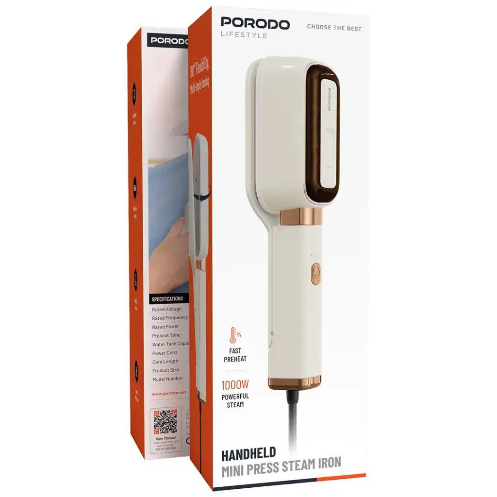 PORODO LIFESTYLE HANDHELD MINI PRESS STEAM IRON BEIGE PDLFST215BG thumbnail 6