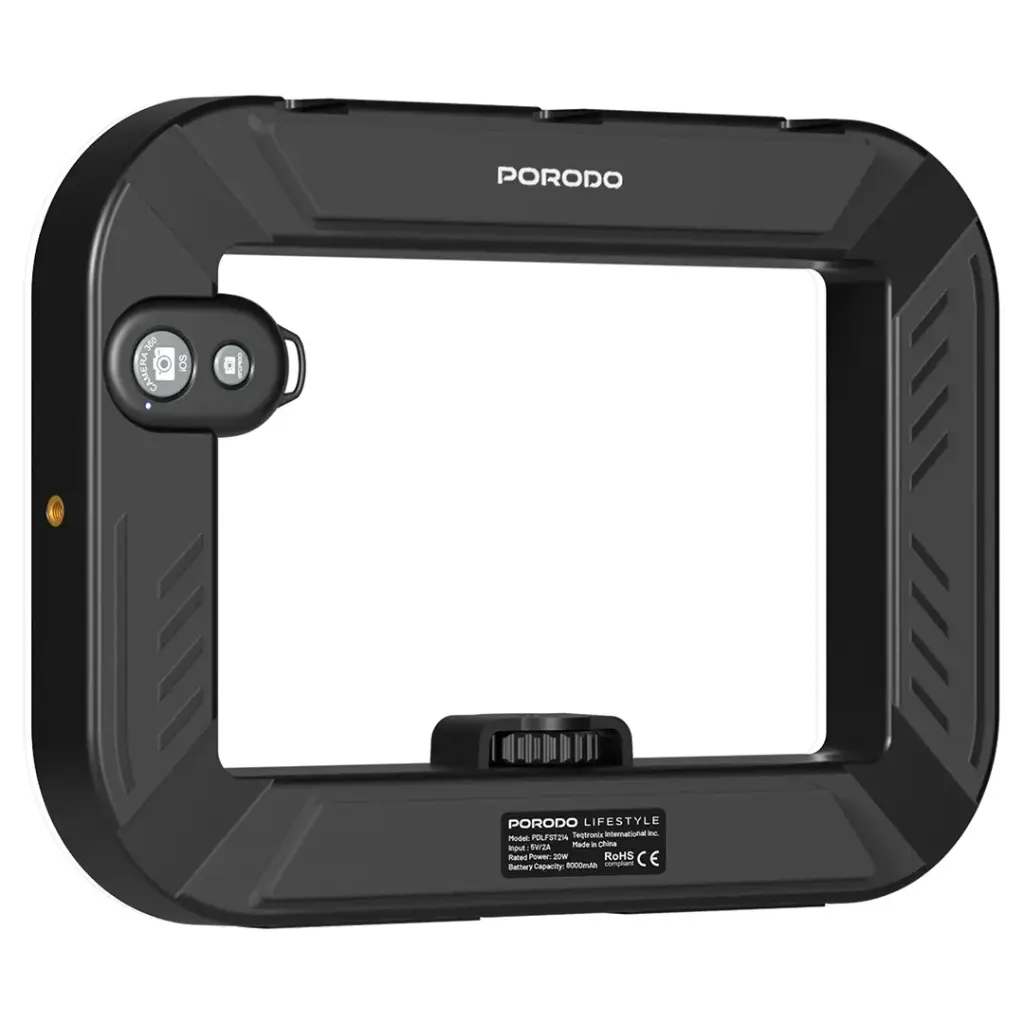 PORODO LIFESTYLE HANDHELD RING GRIP CAMERA & PHONE VLOGGING LIGHT DESKTOP SUPPORT/PHONE CLAMP BLACK PDLFST214BK thumbnail 10