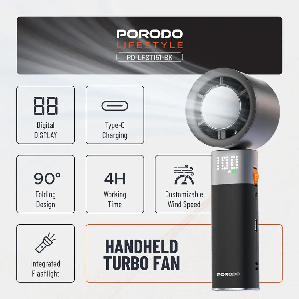 PORODO LIFESTYLE HANDHELD TURBO FAN BLACK PD-LFST151-BK thumbnail 14