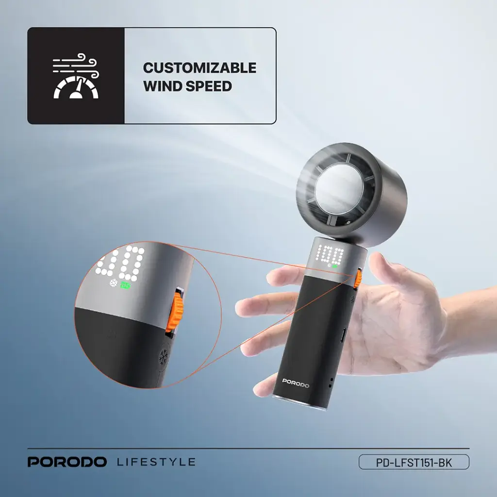 PORODO LIFESTYLE HANDHELD TURBO FAN BLACK PD-LFST151-BK thumbnail 12